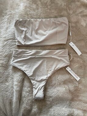 NWT Myra Swim High-Waist Bandeau Bikini Set in Light Beige